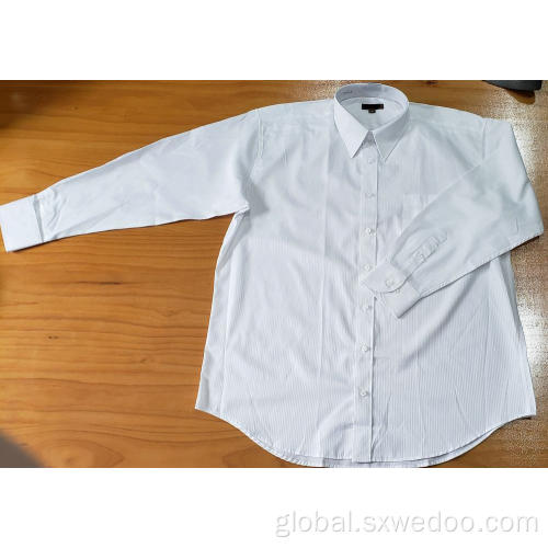 China Polyester Cotton White Jacquard Long-sleeved Shirt for Men Supplier